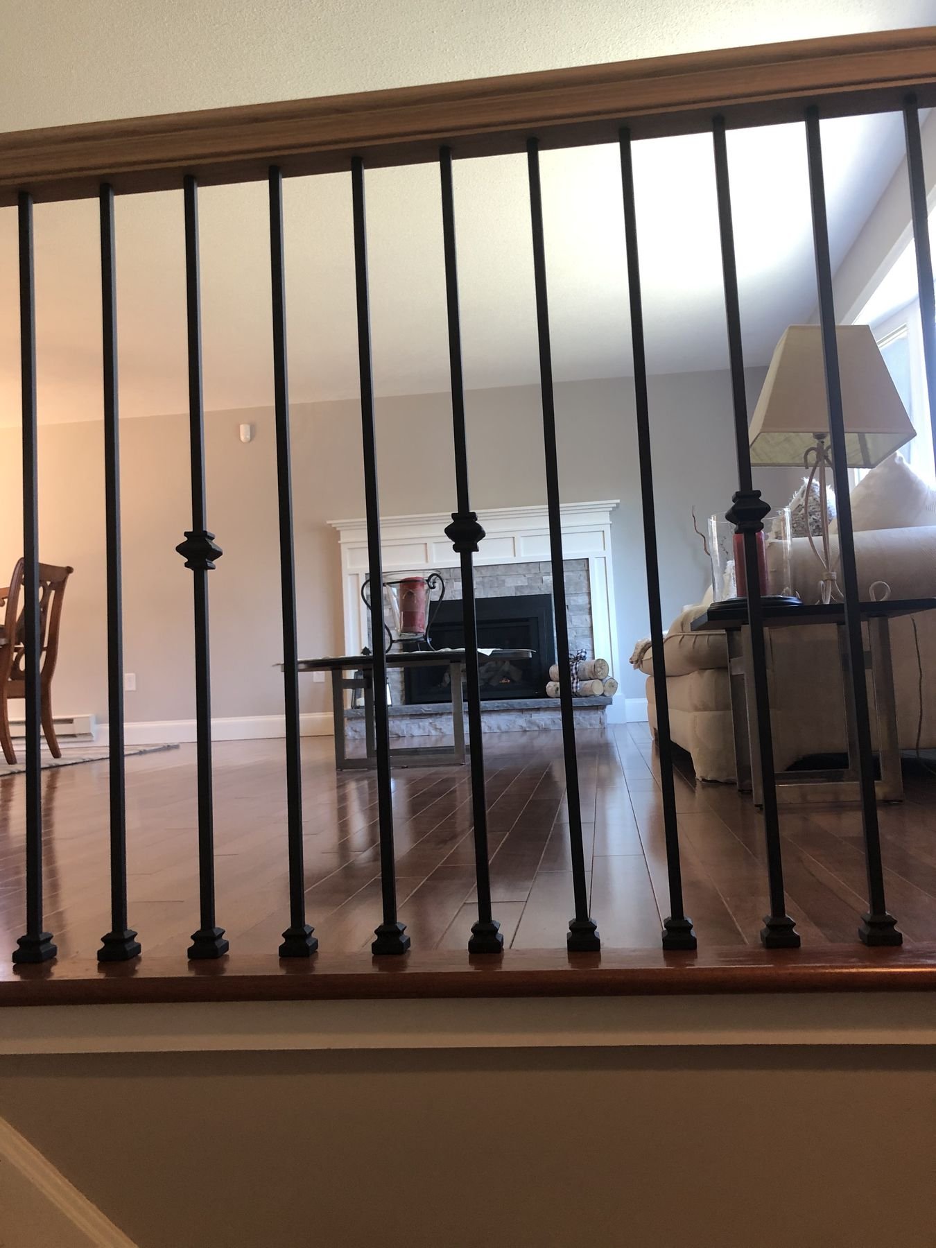 Interior railing with iron balusters