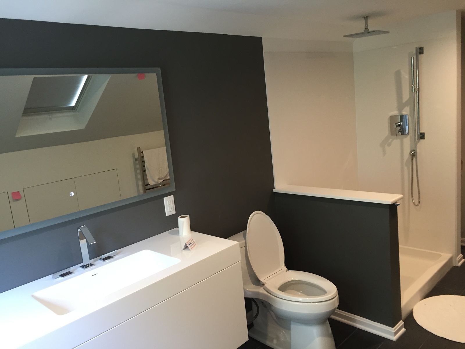 Second floor bath with trough sink and glass shower