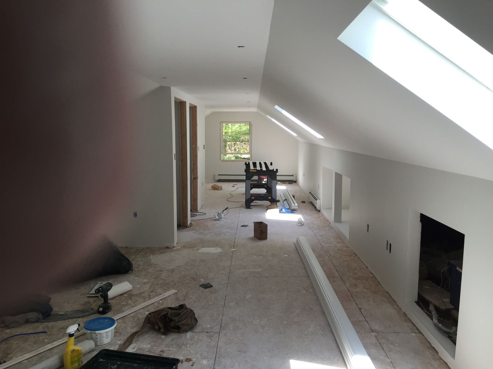 Second floor space with drywall up and primed